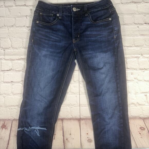 American Eagle Outfitters Tomgirl Distressed Jeans Women’s 00 Regular Blue Denim - Picture 4 of 9